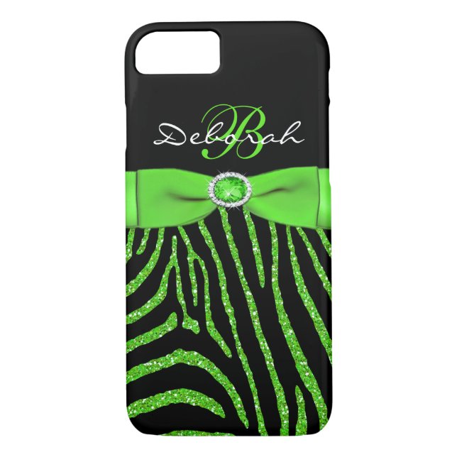 Monogramm Limon, Black Glitzer Zebra iPhone 7 Fall Case-Mate iPhone Hülle (Rückseite)