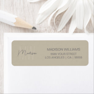 Monogramm-Logo Beige Moderne Minimal Rücksendeadre
