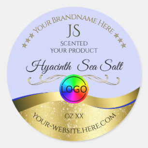 Monogramm-Logo für hellblaue Wavy Gold Runder Aufkleber