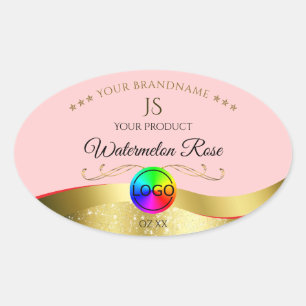 Monogramm-Logo für hellrote Wavy-Gold Ovaler Aufkleber