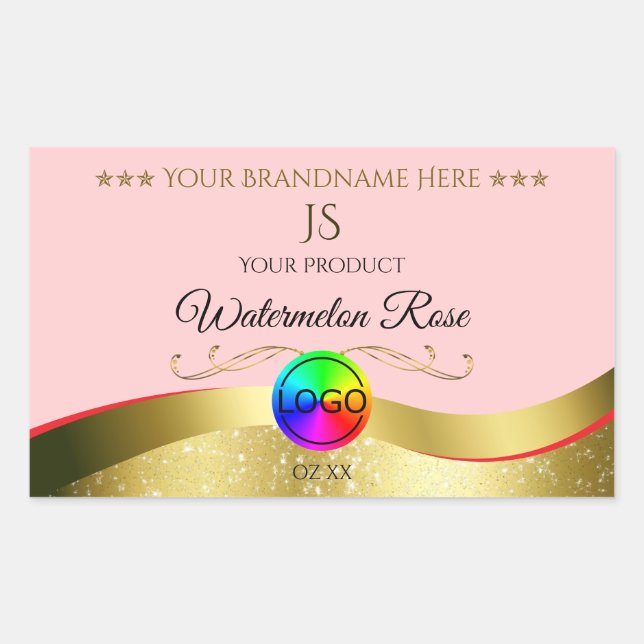 Monogramm-Logo für hellrote Wavy-Gold Rechteckiger Aufkleber (Vorderseite)