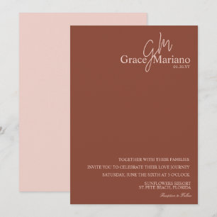 Monogramm Logo Hochzeit in Braun Pink Schrift Einladung
