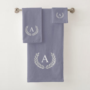 Monogramm & Lorbeer auf Römischem Silbergrau Badhandtuch Set