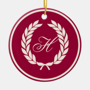 Monogramm-Lorbeer-Blatt-Kranz Keramikornament