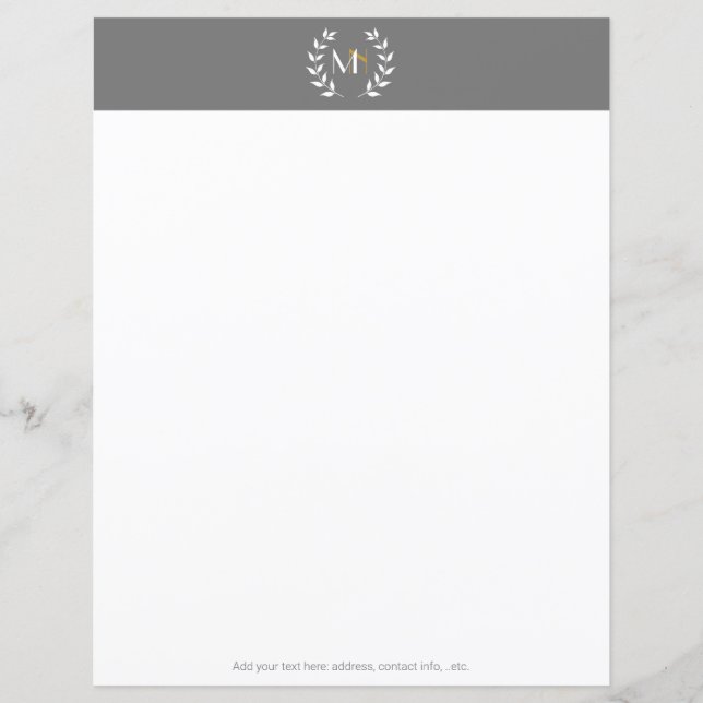 Monogramm Lorbeerkranz Grau Papier (Vorderseite)