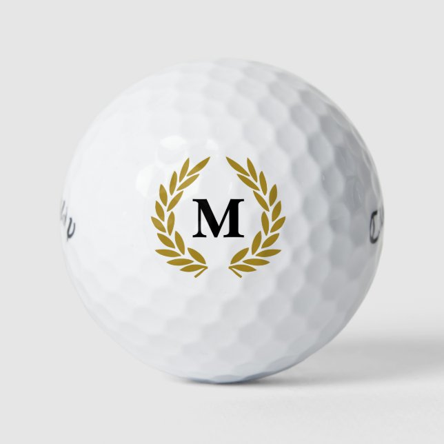 Monogramm Lorbeerkranz in Gold Golfball (Vorderseite)