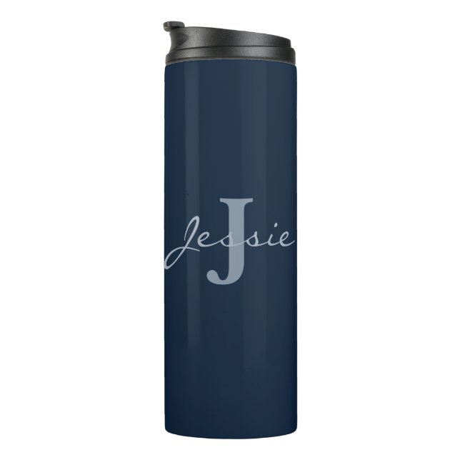 Monogramm Lotus-Malerei mit personalisiertem Namen Thermosbecher (Nach rechts gedreht)