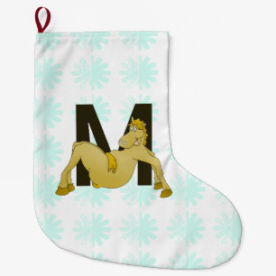 Monogramm M Cartoon Pony Personalisiert Großer Weihnachtsstrumpf