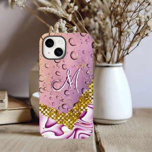 Monogramm M Gold Glitter Pink Fantasy Regentropfen Case-Mate iPhone 14 Hülle