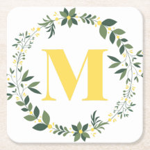 Monogramm M in Gold/Lemon mit Blumenring