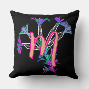 Monogramm M Initiale floral Kissen