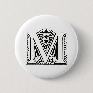 Monogramm M, Letter M, Alphabet M, Schwarz und Wei Button