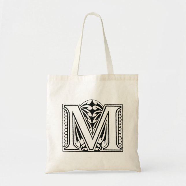 Monogramm M, Letter M, Alphabet M, Schwarz und Wei Tragetasche (Vorne)