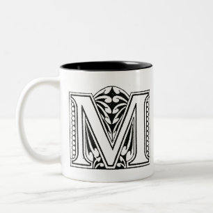 Monogramm M, Letter M, Alphabet M, Schwarz und Wei Zweifarbige Tasse