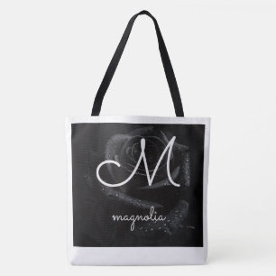 Monogramm M Schwarze Rose Magnolie Wassertropfen F Tasche