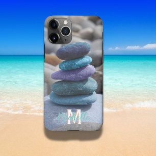 Monogramm M Strand Kieselsteine Steine Blau Lila iPhone 11Pro Hülle