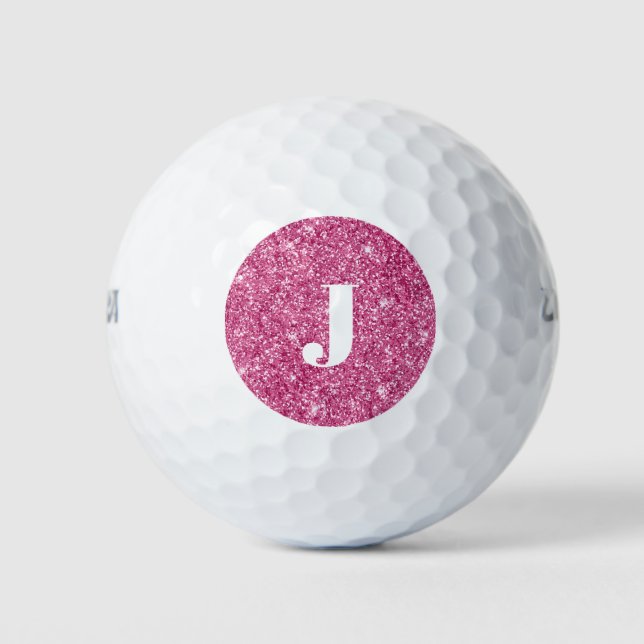 Monogramm Magenta Glitter Golfball (Vorderseite)