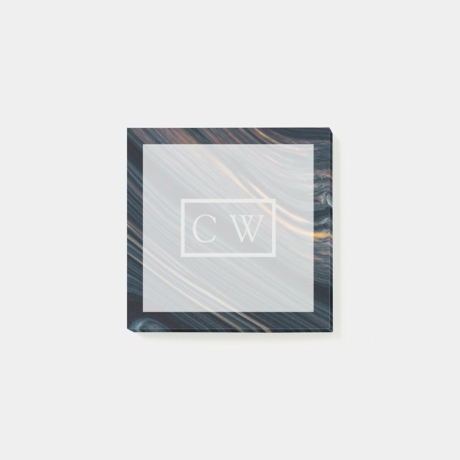 Monogramm| Mahogani Goldsheen Obsidian Post-it Klebezettel (Vorderseite)