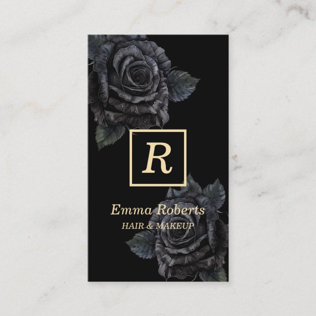 Monogramm Makeup & Hair Stylist Elegant Dark Flora Visitenkarte (Vorderseite)