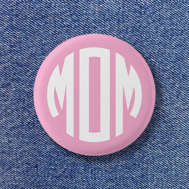 Monogramm-MAMA mit hellrosa und weißem Kreis Button (Light Pink and White Circle Monogram MOM Button)