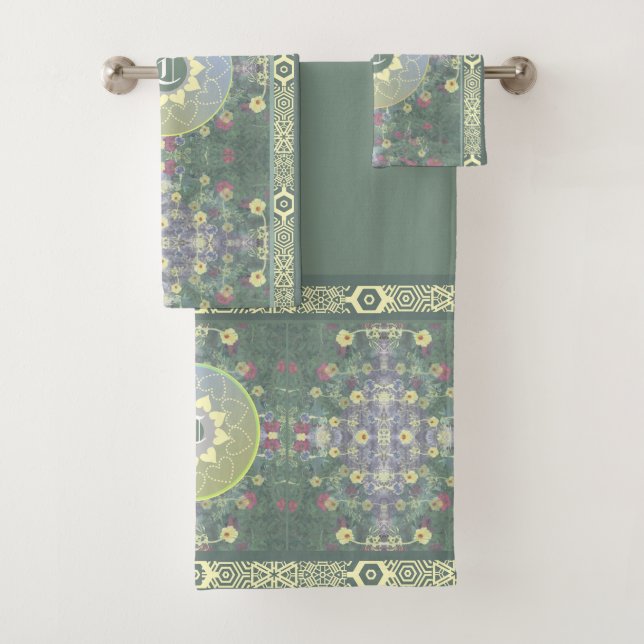 Monogramm Mandala und Wildblume mit arabischem Sch Badhandtuch Set (Insitu)