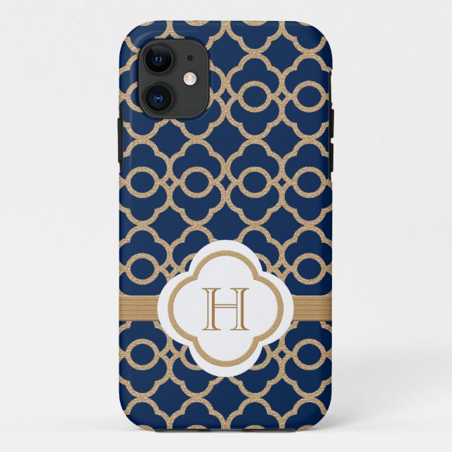 Monogramm-Marine-Blau-Goldmarokkaner Case-Mate iPhone Hülle (Rückseite)