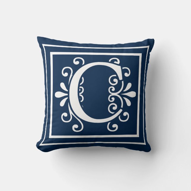 Monogramm-Marine-Blau-Weiß des Buchstabe-C Kissen (Vorderseite)