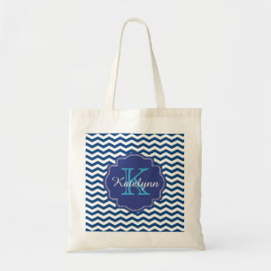 Monogramm-Marine-Blau-Zickzack Tragetasche