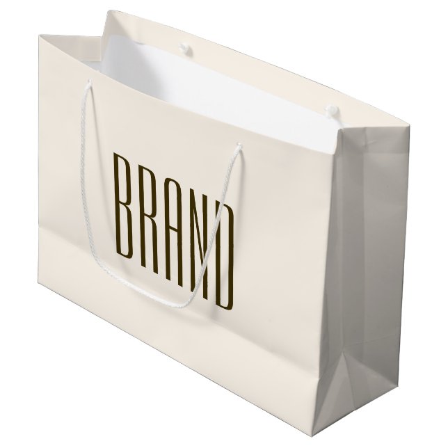 Monogramm, Marke oder Firmenname | Weißbraun Große Geschenktüte (Vorderseite Schrägansicht)