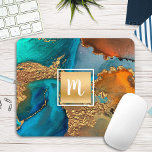 Monogramm Marmor Aquarellgold Türkis & Orange Mousepad<br><div class="desc">Ein funkelnd, Imitat goldfarbenes Quadrat mit einer Schriftzeichen-Monogramm-Initiale überlagert einen reichen, goldfarbenen, türkisblauen und gelb-orangefarbenen Aquarellhintergrund auf diesem eleganten, trendigen, mäusenfarbenen Mousepad. Macht jedes Mal, wenn Sie es benutzen, eine elegante und stilvolle Aussage. Ein großartiges Geschenk für einen Freund und auch für dich! Geben Sie einfach die Initial Ihrer Wahl...</div>