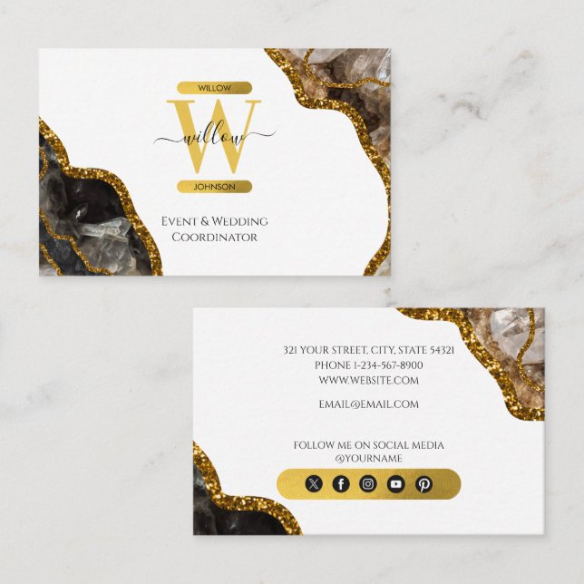 Monogramm-Marmor aus weißem und goldfarbenem Agate Visitenkarte (Vorne/Hinten)