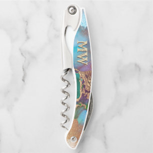Monogramm Marmor geode Pfauenfarben Granit Chic Kellnermesser