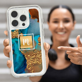 Monogramm Marmor, goldfarben, türkis und orange