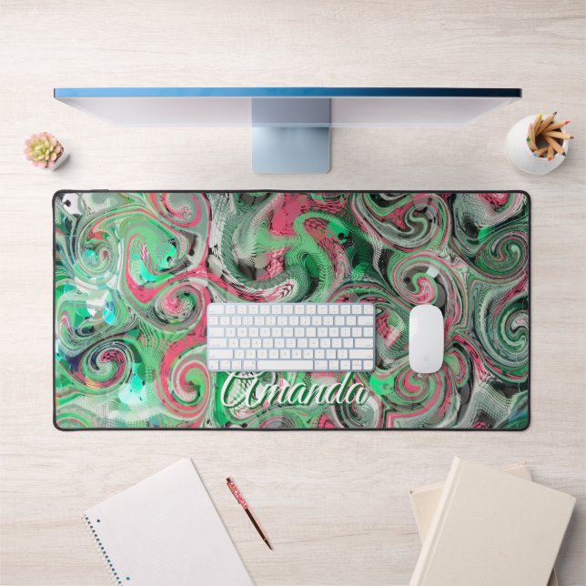 Monogramm Marmor Whimsical Niedlich Green Abstrakt Schreibtischunterlage (Büro 1)