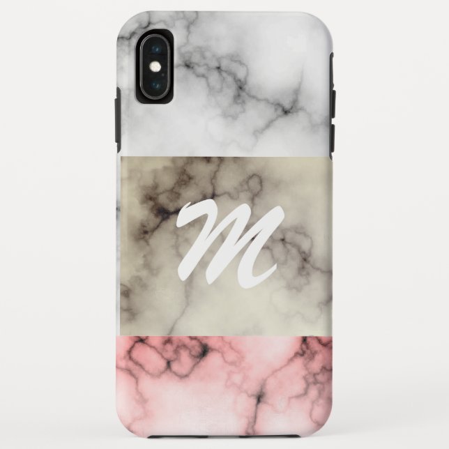 Monogramm-Marmorfarbblöcke Case-Mate iPhone Hülle (Rückseite)