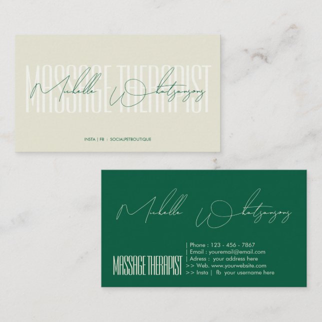 Monogramm MASSAGE THERAPEUT modern script Visitenkarte (Vorne/Hinten)