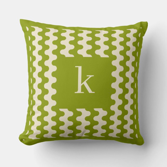 Monogramm Matcha-Lime-Grün Fettes Wellenmuster Kissen (Von Creator hochgeladen)