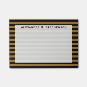 Monogramm-Mattgold und schwarzer Streifen Post-it Klebezettel