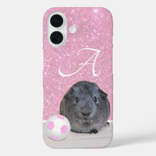 Monogramm Meerschweinchen Rosa Fußball Rose Gold iPhone 16 Hülle