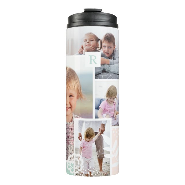 Monogramm Mehrfach-Collage Chic Floral Design Thermosbecher (Vorderseite)