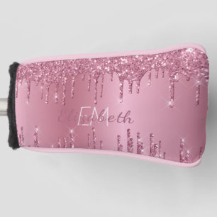 Monogramm Metallisch Rosa Tröpfchen Glitter Mädche Golf Headcover