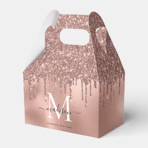 Monogramm Metallisch Roségold Rosa Glittertropfen Geschenkschachtel