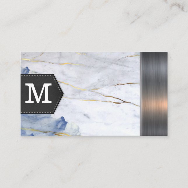 Monogramm | Metallische Halbierung aus Blaumarmor Visitenkarte (Vorderseite)