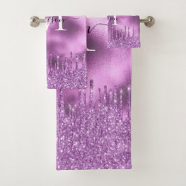 Monogramm Metallischer Lila Violettentrockner Glit Badhandtuch Set