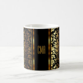 Monogramm-metallisches Gold und schwarzer Damast Kaffeetasse