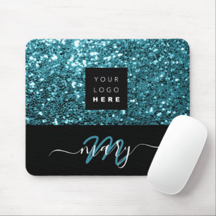 Monogramm-Minimal-Blue-Glitzer-Logo Mousepad