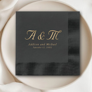 Monogramm Minimal Elegant Schwarze Folie Hochzeit Servietten Mit Folie