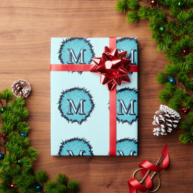 Monogramm minimalist einfaches chic blau abstrakt geschenkpapier (Feiertagsgeschenk)