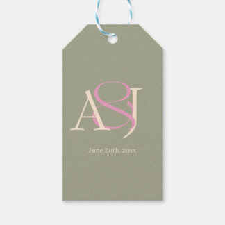 Monogramm-Minimalist-Hochzeit in Salbeigrün und Ro Geschenkanhänger