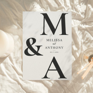 Monogramm-Minimalist-Hochzeit in Schwarz und Ecru Einladung
